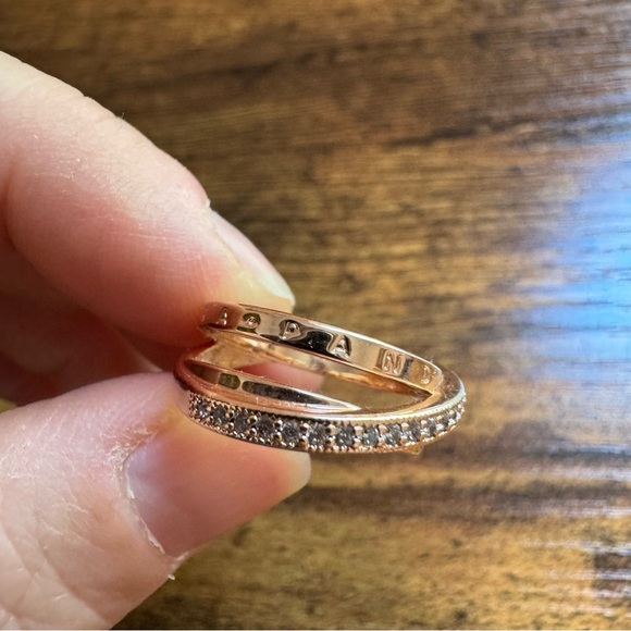 Pandora Crossover Pavé Triple Band Ring 14k Rose Gold Plating Size 4.5 - Picture 8 of 10